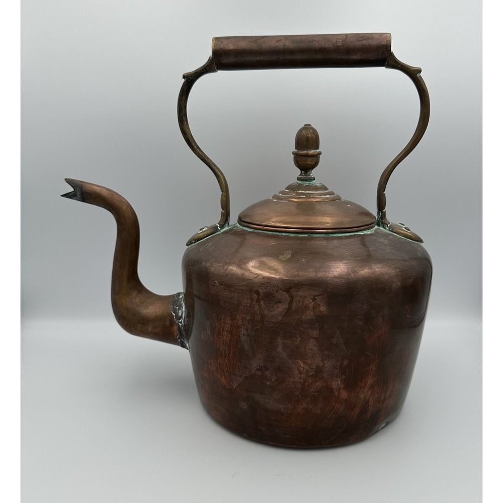 Antique‎ English Dovetail Joint Copper Fireside Kettle Goose Neck Spout